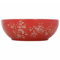 lavabo de bano moderno  lavabo sobre encimera redondo ceramica blanco y rojo 41x14 cm