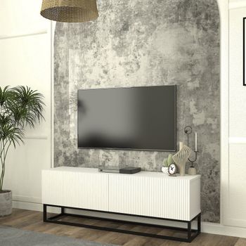 Mueble De Tv Verpsboga Con 2 Puertas Base Larga 135x32x47 Cm - Blanco [en.casa]