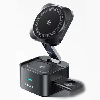 Toocki GY-W24 25W Cargador inalámbrico 3 en 1 Cargador inalámbrico rápido Soporte con cable retráctil de 70 cm para telé