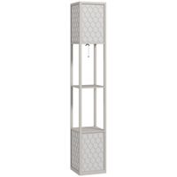 homcom lampara con estanteria 2 lamparas 2 estantes 4 niveles mdf gris con diseno de panal 26x26x156 cm gris