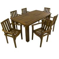 conjunto de jardin de madera teca mesa de 180 cm de largo y 6 sillones apilables madera teca grado a tratamiento al agua aplicado juego de comedor de teka set sillas y mesa de teka set terraza