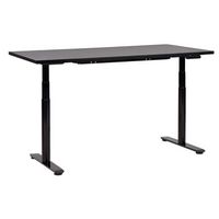 escritorio de altura regulable electrico diseno moderno patas redondas 160 x 72 cm tablero negro soporte de acero negro destinas