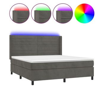 Cama box spring colchón y led terciopelo gris oscuro 160x200 cm rayas horizontales