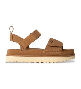 UGG para mujer. 1136783 Sandalias Goldenstar de piel marrón (37), Plano, Velcro, Casual
