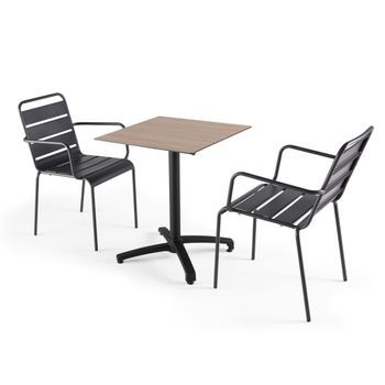 Mesa De Jardín De Madera Laminada De Roble Y 2 Sillones Palavas Gris, Opéra - Oviala