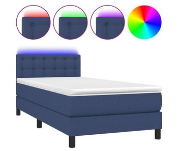 Cama box spring colchón y luces led tela azul 80x200 cm botones