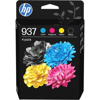 HP 937 6C400NE - Pack de 4 Cartuchos de Tinta Originales Negro, Cian, Magenta y Amarillo | Compatible con Impresoras HP OfficeJet Pro 9110, 9120, 9130, 9720 y 9730
