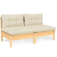 sofa de jardin de 2 plazas  sofa de exterior con cojines madera maciza pino crema