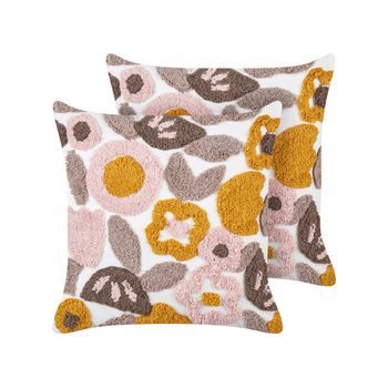 Conjunto De 2 Cojines Decorativos De Algodón Con Motivos Florales Cuadrados 45 X 45 Cm Funda Extraíble Multicolor Kandiaro