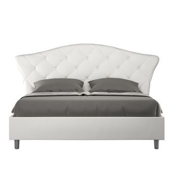 Cama Con Almacenaje Acolchada 160x210 Cuero Sintético Blanco Langre