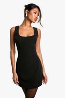 vestido mini entallado con lazo e incrustaciones negro