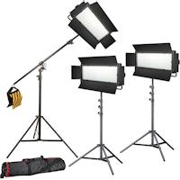 set de iluminacion fotovideo 3 leds lg-1200 72w11800lux  3 soportes de luz