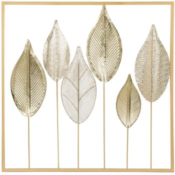 HOMCOM Decoración mural de metal moderna, escultura mural de metal con forma de hoja, 70 x 70 cm, dorado  Aosom España