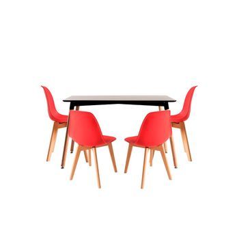 Conjunto Mesa Tower Rectangular 120 X 80 Cm Negra Y Pack 4 Sillas Kelen - Rojo