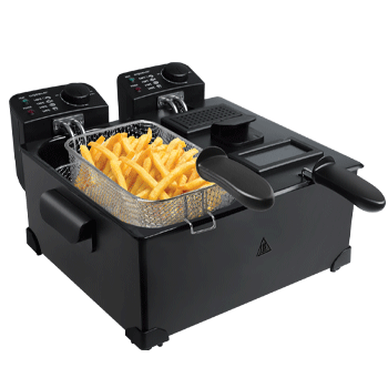 Aigostar Feast - Freidora de doble cubeta. 3600W, Capacidad total 6L: 2 cubetas 3L. Control termostático, 2 tapas con ventana y 2 cestas. Desmontable. Libre de BPA