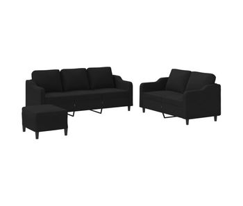 Vidaxl juego de sofás con cojines 3 piezas tela negro