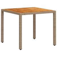 mesa de jardin  mesa de exterior de ratan pe y madera acacia beige 90x90x75 cm