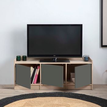 Mueble tv 3 puertas, color roble/gris, 139 x 40 x 54 cm
