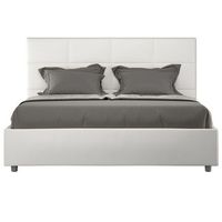 cama de matrimonio mira 160x200 cm tapizada en polipiel cappuccino con somier de laminas y box spring-color blanco-ropa de cama 140x190 cm-opcion con base y caja