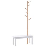 perchero pie con banco 80x30x180 cm blanco y madera natural