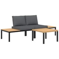 set de sofas de jardin con cojines 3 piezas aluminio negro