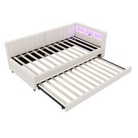 sofa cama - 90x200 cm - usb tipo-c - iluminacion led - cama extensible - sin colchon - ropa de cama - beige