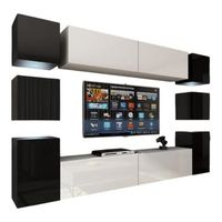 conjunto de muebles de sala colgantes en negro y blanco coleccion cepto xiv 256cm 10 muebles 10 puertas leds