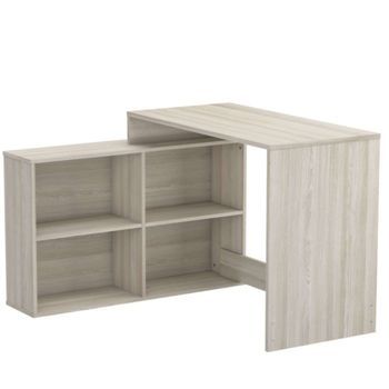 Mesa Escritorio Con Estanteria Baja. Roble Shannon. De Estudio, Despacho, Ordenador O Dormitorio Juvenil. 2 Montajes
