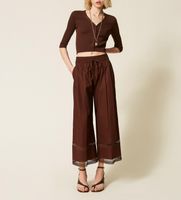 twinset para mujer 261tt2252 pantalon ancho de popelina con bordado marron 42 casual algodon
