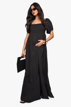 Vestido Pana De Algodón Popelina Con Mangas Abullonadas, Negro