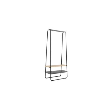 Perchero con 2 estantes, metal negro y madera, 80 x 40 x 170 cm