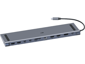 Docking station - ISY IDO-1100, Entradas USB A, C, HDMI, Audio 3.5mm, SD y microSD, Carga hasta 100W, Gris
