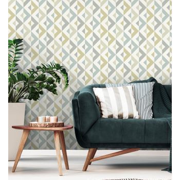 Papel Pintado Vinílico Ecológico Geométrico Con Textura De Tela En Relieve - Geometric House 679825 De Gaulan - Rollo De 10 M X 0,53 M