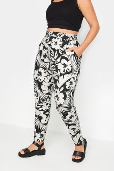 Yours Pantalón Negro Y Blanco Estampado Tropical, Mujer Curvy Y Tallas Grandes, Yours