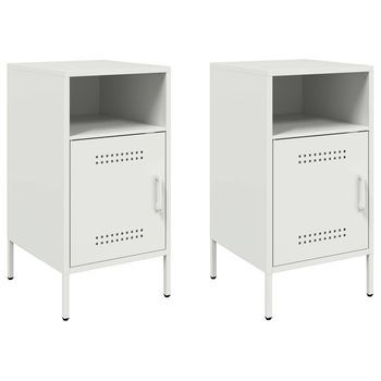 Juego De 2 Mesitas De Noche - Mesillas Acero Blanco 36x39x68 Cm Mc5655