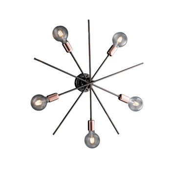Lámpara De Techo Bloom Hierro Cromo Negro Y Cobre 5 Luces H.22 Ø65 Bl200-pl5-nr