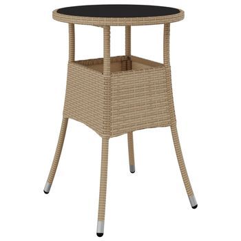 Mesa De Jardín | Mesa De Exterior Vidrio Templado Ratán Sintético Beige Ø60x75 Cm