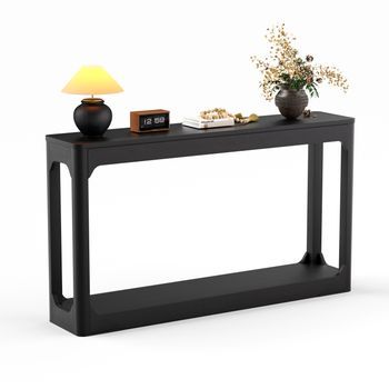 Mesa Auxiliar Curva - Mueble Para Salón Y Entrada - Mdf - Negro (140x30x79cm)