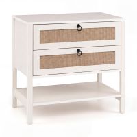 costway mesita de noche blanca con dos cajones de ratan y estante abierto almacenamiento decorativo para dormitorio salon 68 x 40 x 65 cm blanco
