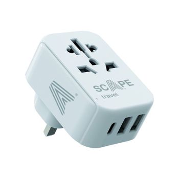 Adaptador de viaje universal Scape Travel 830C compacto USB-A USB-C multi-enchufes UK