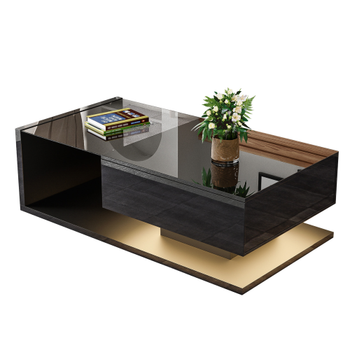 Mesa De Centro Con Iluminación Led - Mesas Auxiliares - Mesas De Centro De Cristal - Lacado En Negro