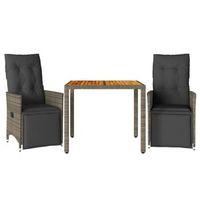 mesita y sillas jardin 3 uds  conjunto mueble jardin y cojines ratan sintetico gris