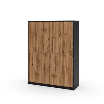 Aparador Alto Budapest Negro/roble En Melamina Y Mdf Acanalado
