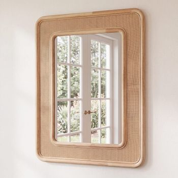 Espejo rectangular de hevea y rejilla 50x70 cm