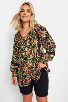Yours Blusa Negra Tropical Con Pasamanería Ganchillo, Mujer Curvy Y Tallas Grandes, Yours