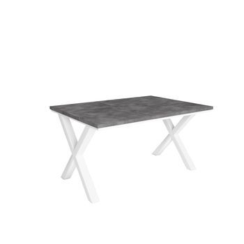 Mesa Comedor, Mesa Fija Cocina Y Salón, 140, Para 6 Comensales, Patas Madera Maciza, Estilo Industrial, Cemento