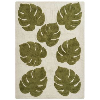 Alfombra De Algodón 140 X 200 Cm Habitación Infantil Rectangular Beige Y Verde Botanist