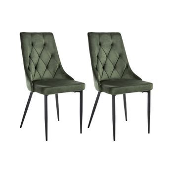 Conjunto De 2 Sillas De Comedor Sin Reposabrazos Asiento De Terciopelo Estilo Escandinavo Patas De Hierro Negras Tapizado Verde Oliva Avenir