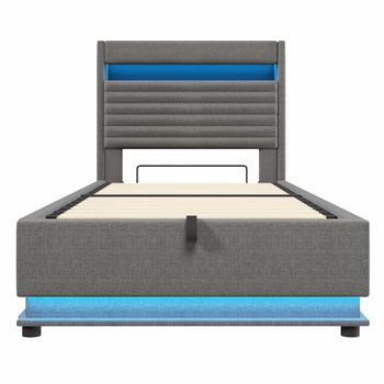 Cama Tapizada 90x200 Cm - Con Almacenamiento Hidráulico, Led, Usb Tipo-c, Compartimento Flip-top - Gris