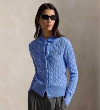 Polo Ralph Lauren para mujer. 211971868009 Cárdigan de algodón en punto de ochos azul (L), Casual, Clásico, Manga larga